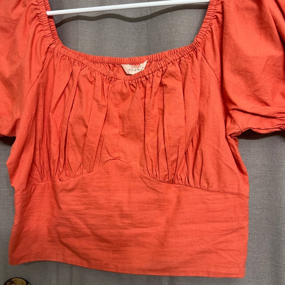 Women's Coral / Orange Top shirt Sim & Sam size medium Cute summer top